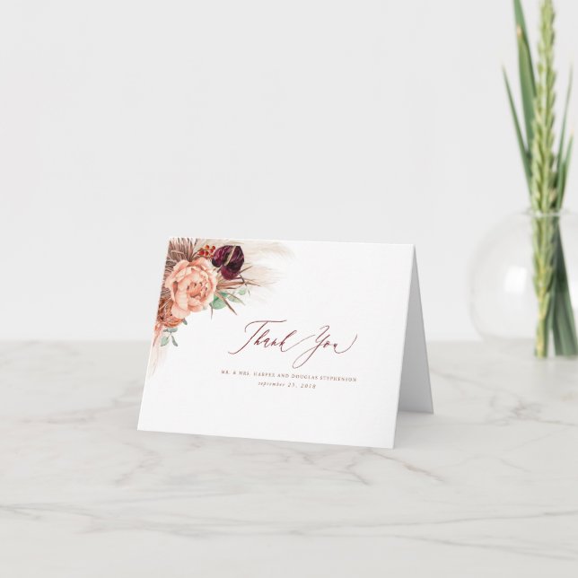 Pampas Grass Floral Terracotta Mariage Merci (Devant)