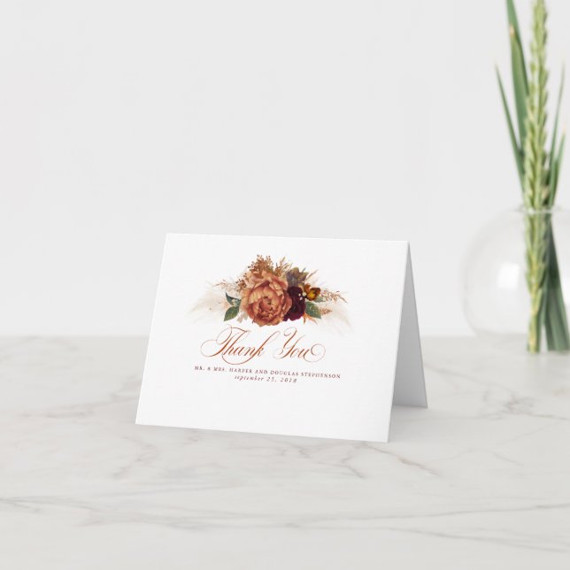 Pampas Grass Floral Terracotta Wedding Vielen Dank Dankeskarte (Vorderseite)