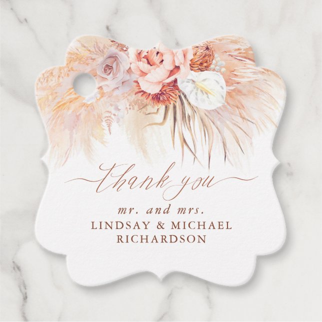 Pampas Grass Floral Terracotta Wedding Vielen Dank Geschenkanhänger (Vorderseite)