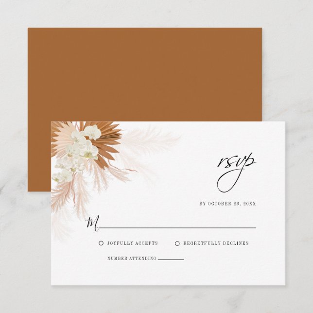 Pampas Grass Floral Wedding RSVP Karte (Vorne/Hinten)