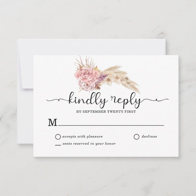 Pampas Grass Floral Wedding RSVP Karte (Vorderseite)