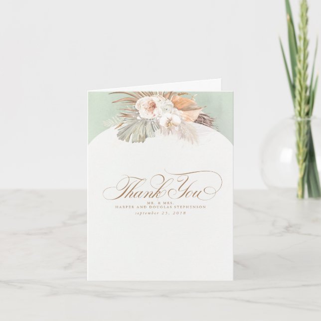 Pampas Grass Floral Wedding Vielen Dank Dankeskarte (Vorderseite)
