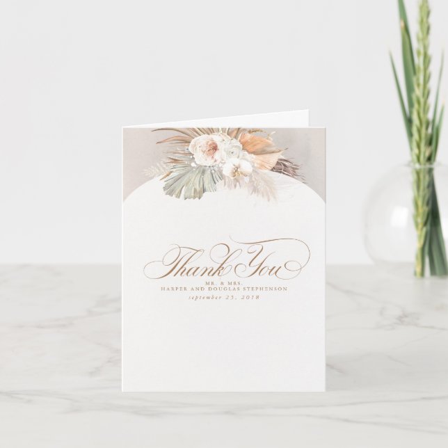 Pampas Grass Floral Wedding Vielen Dank Dankeskarte (Vorderseite)