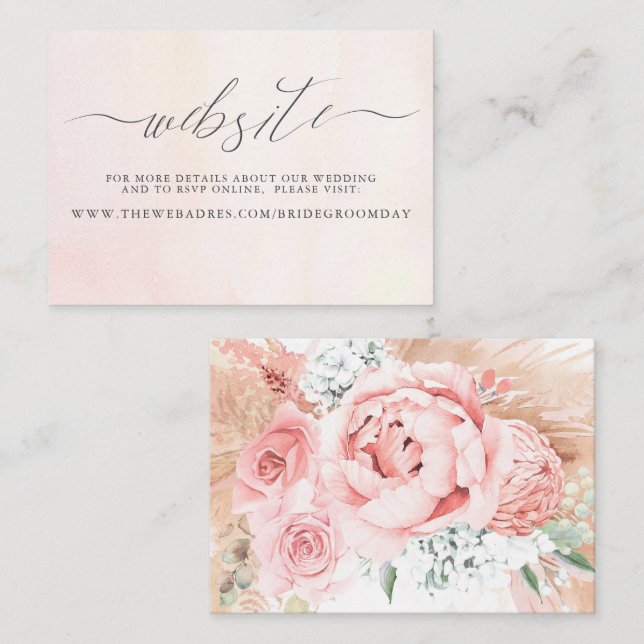 Pampas Grass Floral Wedding Website Business Card Visitenkarte (Vorne/Hinten)
