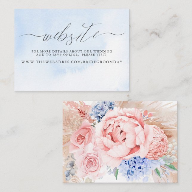 Pampas Grass Floral Wedding Website Business Card Visitenkarte (Vorne/Hinten)
