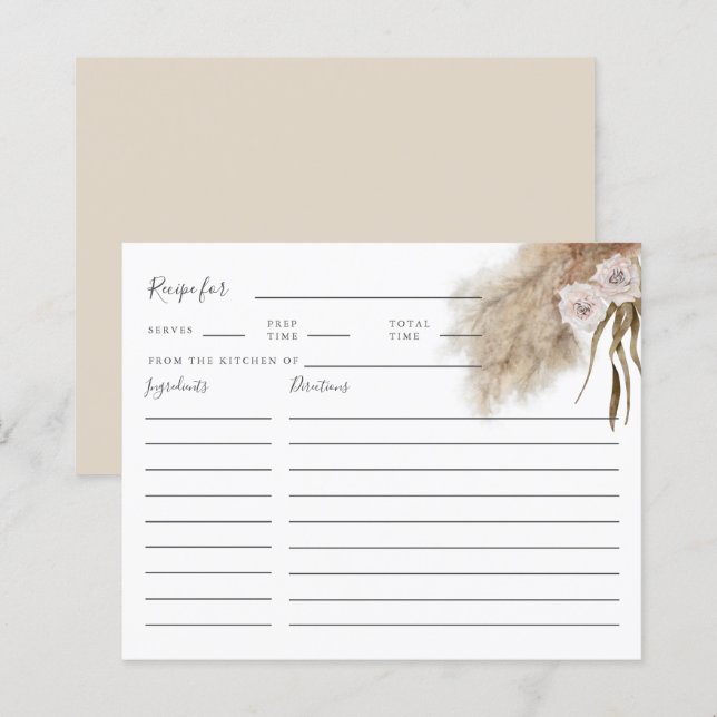 Pampas Grass Foliage Brautparty Rezeptkarte (Vorne/Hinten)