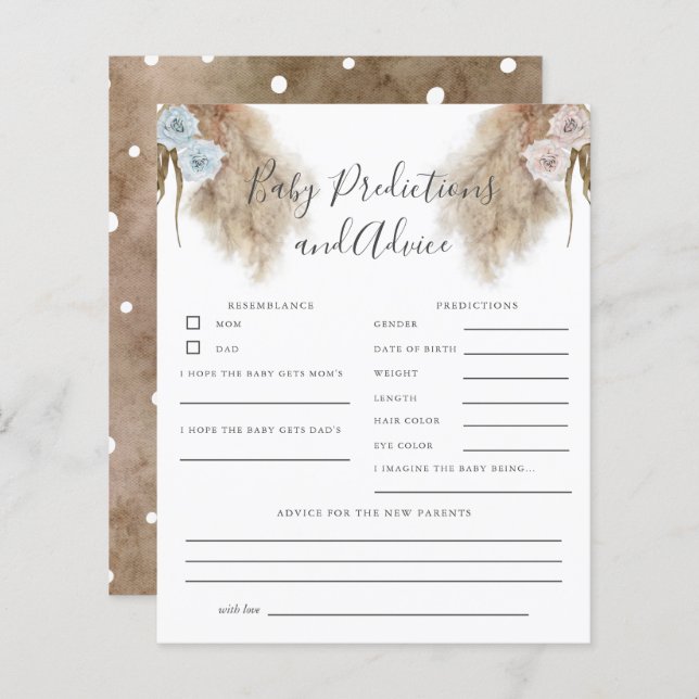 Pampas Grass Gender Reveal Baby Predictions Game (Vorne/Hinten)