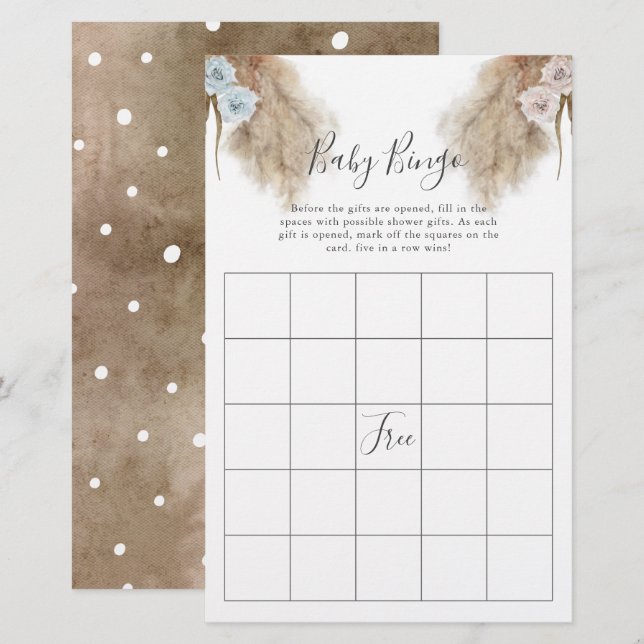 Pampas Grass Gender Reveal Party Baby Bingo Game (Vorne/Hinten)