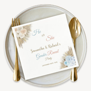 Pampas Grass He or She Gender Reveal Baby Shower Serviette