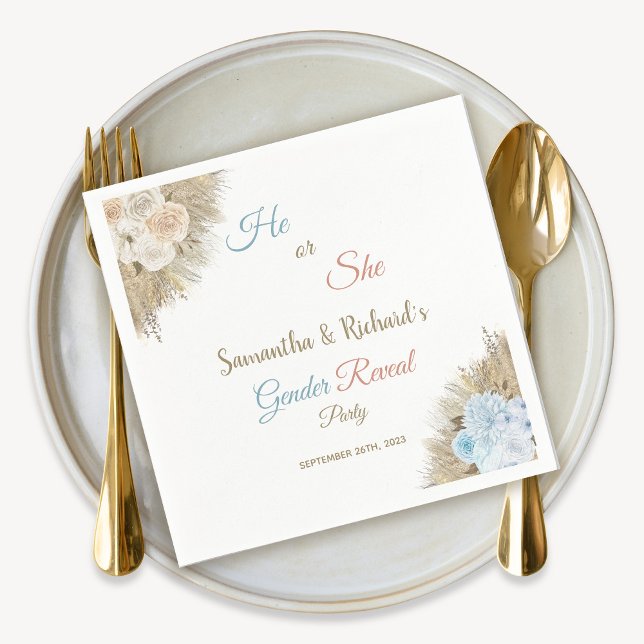 Pampas Grass He or She Gender Reveal Baby Shower Serviette (Von Creator hochgeladen)