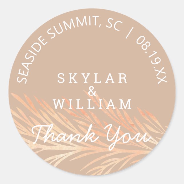 Pampas Grass Hochzeit neutraler Toasted Almond Runder Aufkleber (Vorderseite)