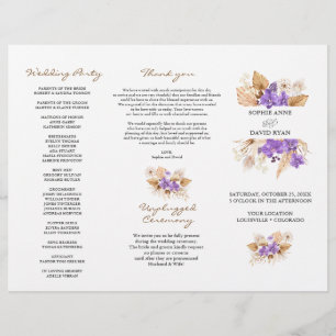 Pampas Grass Lila Orchid TriFold Hochzeitsprogramm
