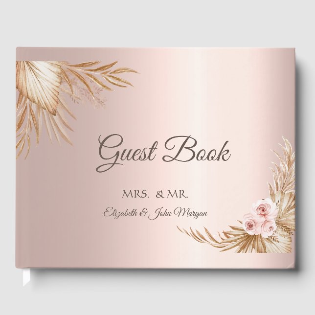 Pampas Grass Luxury Rose Gold Wedding Gästebuch (Vorderseite)