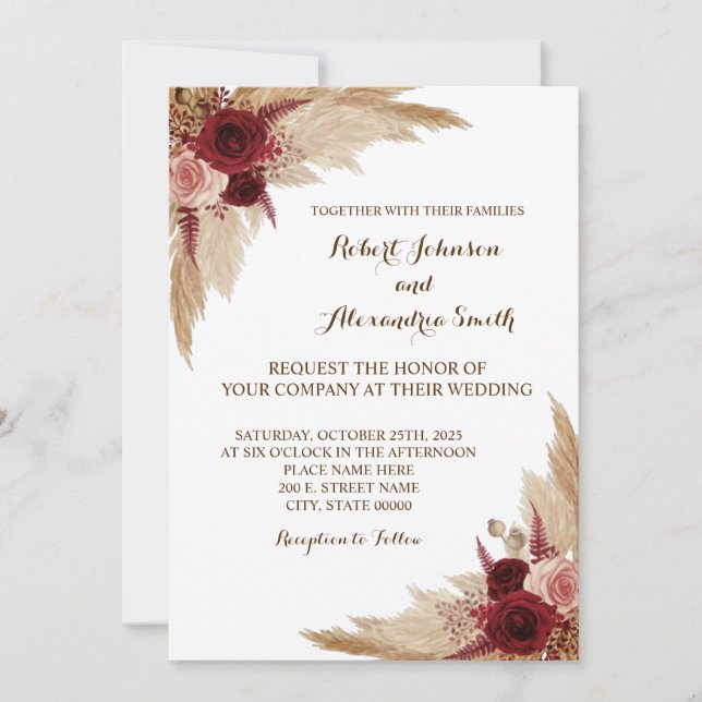 Pampas Grass Mariage Pays Chic Invitation (Devant)