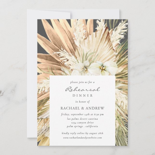 Pampas Grass Modern Boho Hochzeit Probe Dinner Einladung (Vorderseite)