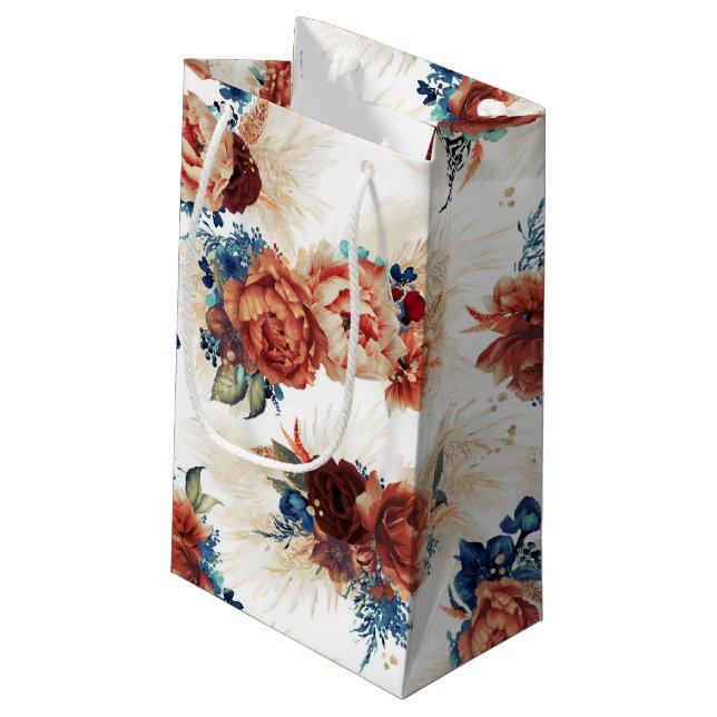 Pampas Grass Navy Blaue Terracotta Kleine Geschenktüte (Rückseite Schrägansicht)