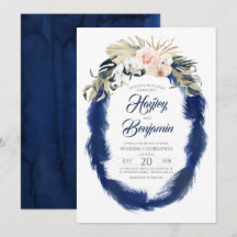 Pampas Grass Navy Tropische Hochzeit in Blau und R