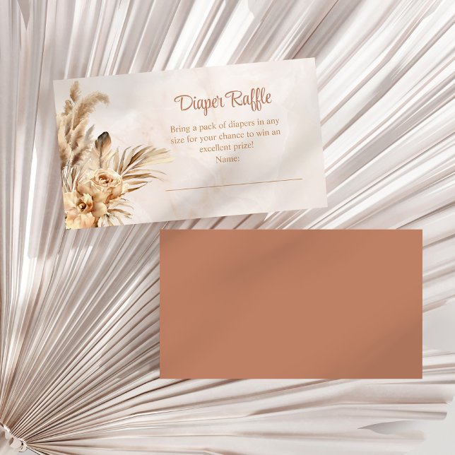 Pampas Grass Orchid Diaper Umschließkarte Begleitkarte (Pampas Grass Orchid Diaper Raffle Enclosure Card on a white dry palm leaf.)
