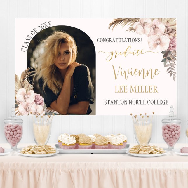 Pampas Grass Orchid Foto Graduation Party Banner (Von Creator hochgeladen)