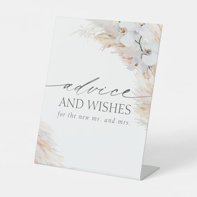 Pampas Grass Orchids Rat und Wünsche Hochzeit Sockelschild (Vorderseite)