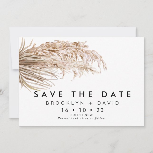 Pampas Grass Palm Hochzeit Speichern Sie die Datum Einladung (Vorderseite)