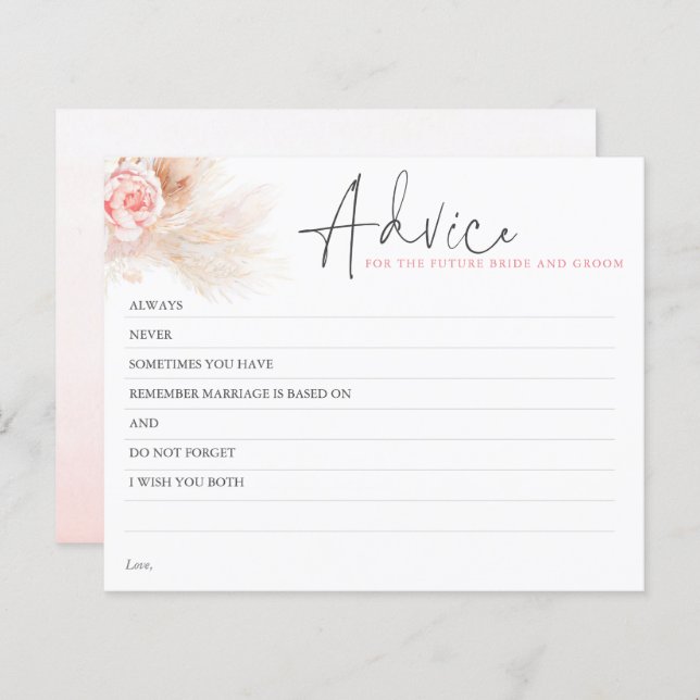Pampas Grass Pink Advice Card (Vorne/Hinten)