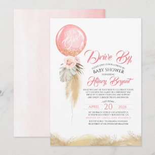 Pampas Grass Pink Ballon Drive By Baby Shoower Einladung