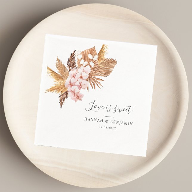 Pampas Grass Pink Blumenzettel Serviette (Pampas Grass Pink Floral Script Wedding Paper Napkins)