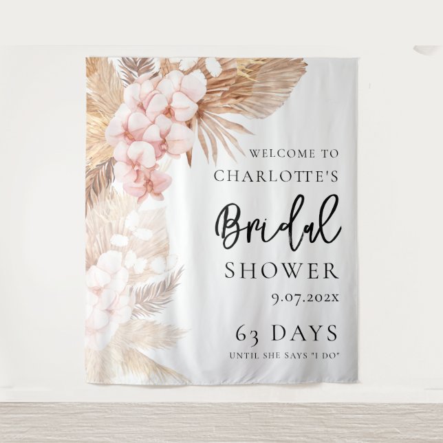 Pampas Grass Pink Brautparty Willkommen Wandteppich (Vorderseite)