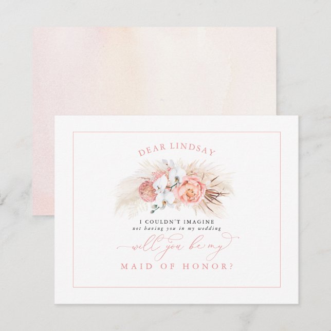Pampas Grass Pink Bridesmaid Vorschlag für eine Au Einladung (Vorne/Hinten)