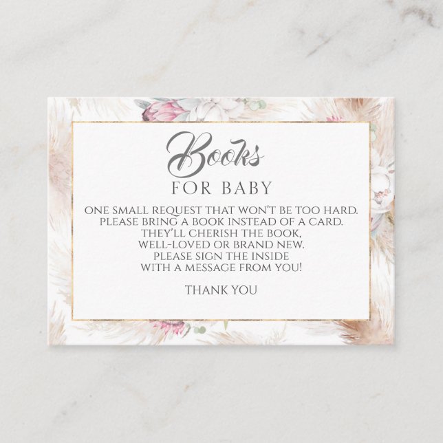 Pampas Grass Pink Floral Baby Books Request Visitenkarte (Vorderseite)