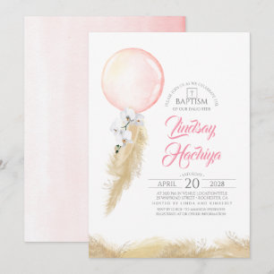 Pampas Grass Pink Floral Ballon Taufe Einladung