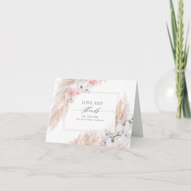 Pampas Grass Pink Floral Wedding Vielen Dank Dankeskarte (Vorderseite)