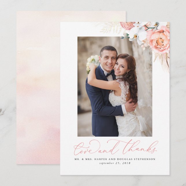 Pampas Grass Pink Floral Wedding Vielen Dank Dankeskarte (Vorne/Hinten)