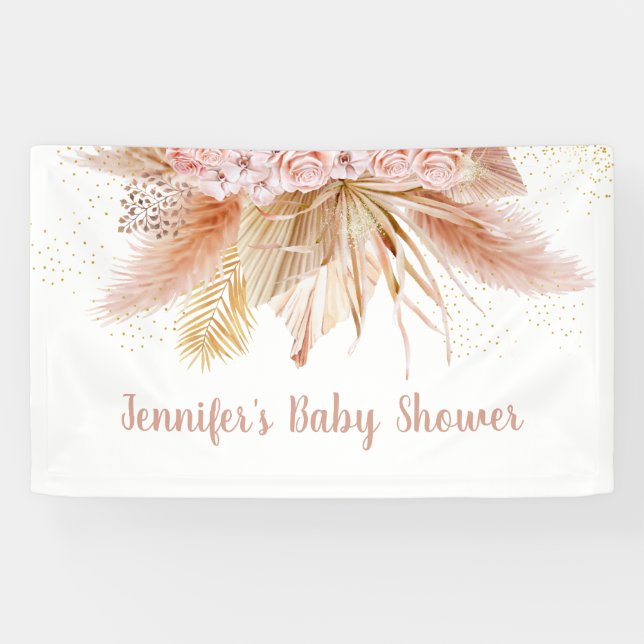 Pampas Grass Pink Gold Floral Baby Dusche Banner (Horizontal)