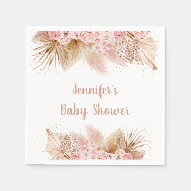 Pampas Grass Pink Gold Floral Baby Dusche Serviette (Vorderseite)