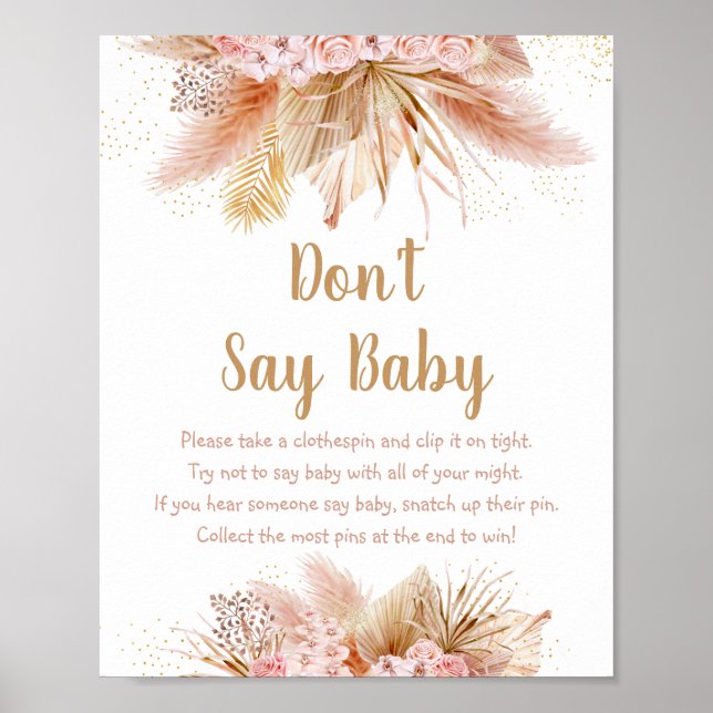 Pampas Grass Pink Gold Floral Say Baby Game nicht Poster (Vorne)