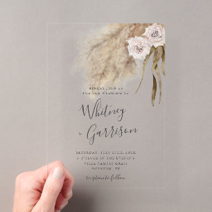 Pampas Grass Pink Hochzeit Acryleinladungen