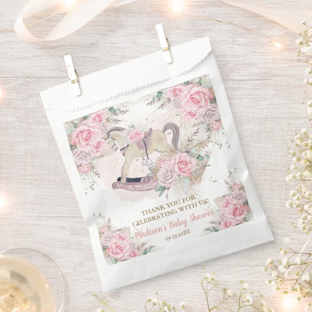 Pampas Grass Pink Rocking Horse Kinderdusche Geschenktütchen (Ausgeschnitten)