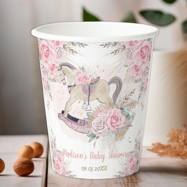 Pampas Grass Pink Rocking Horse Kinderdusche Pappbecher (Von Creator hochgeladen)