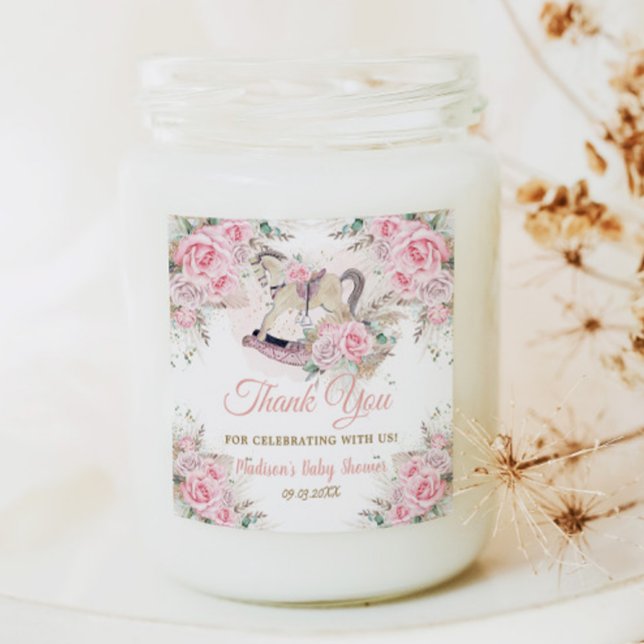 Pampas Grass Pink Rocking Horse Kinderdusche Quadratischer Aufkleber (Von Creator hochgeladen)