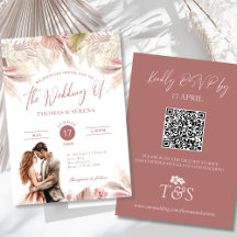 Pampas Grass QR Code RSVP Mariage Boho Invitation