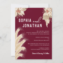 Pampas Grass Red Burgund Hochzeit Moderner Chic Einladung