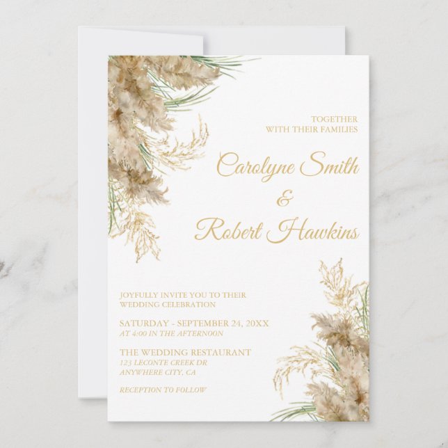 Pampas Grass Romantische Hochzeitseinladung Einladung (Vorderseite)