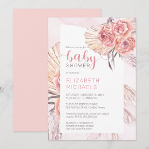 Pampas Grass  Rosa Rose Blooms Girl Baby Shooter Einladung