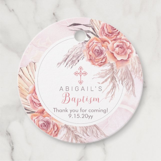 Pampas Grass |Rosa Rose Blooms Girl Baptisse Geschenkanhänger (Vorderseite)