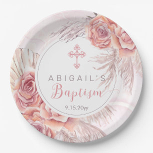Pampas Grass  Rosa Rose Blooms Girl Baptisse Pappteller