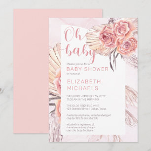 Pampas Grass Rosa Rose Blooms Girl Oh Baby Dusche Einladung