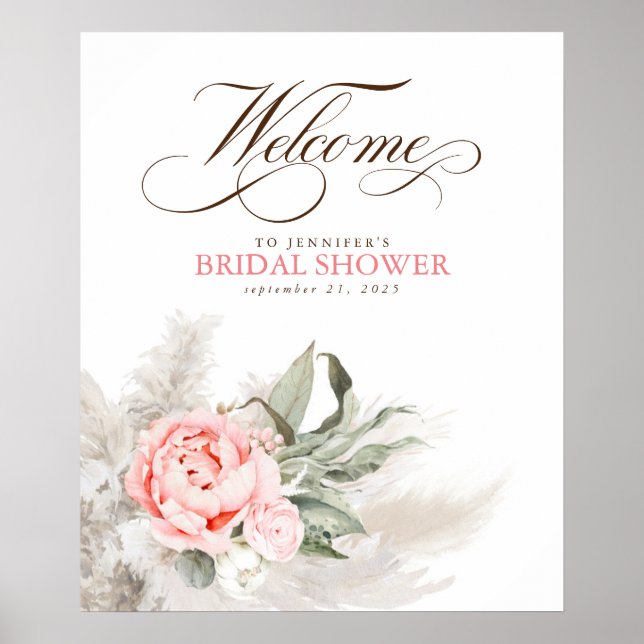 Pampas Grass rose Floral Affiche de bienvenue bota (Devant)