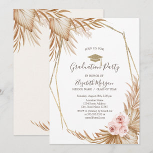 Pampas Grass Rose Grad Cap, Abschluss Einladung